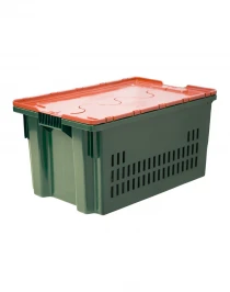 Ящик 600х400х300 дно сплошное, стенки перфорированные, Safe PRO цв. зелёный с оранжевой крышкой