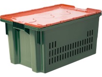 Ящик 600х400х300 дно сплошное, стенки перфорированные, Safe PRO цв. зелёный с оранжевой крышкой Ящик 600х400х300 дно сплошное, стенки перфорированные, Safe PRO цв. зелёный с оранжевой крышкой