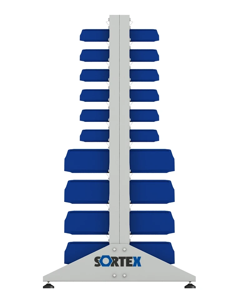 Стеллаж для пластиковых лотков SORTEX двухсторонний 1500x1000x800.04 купить в Гатчине