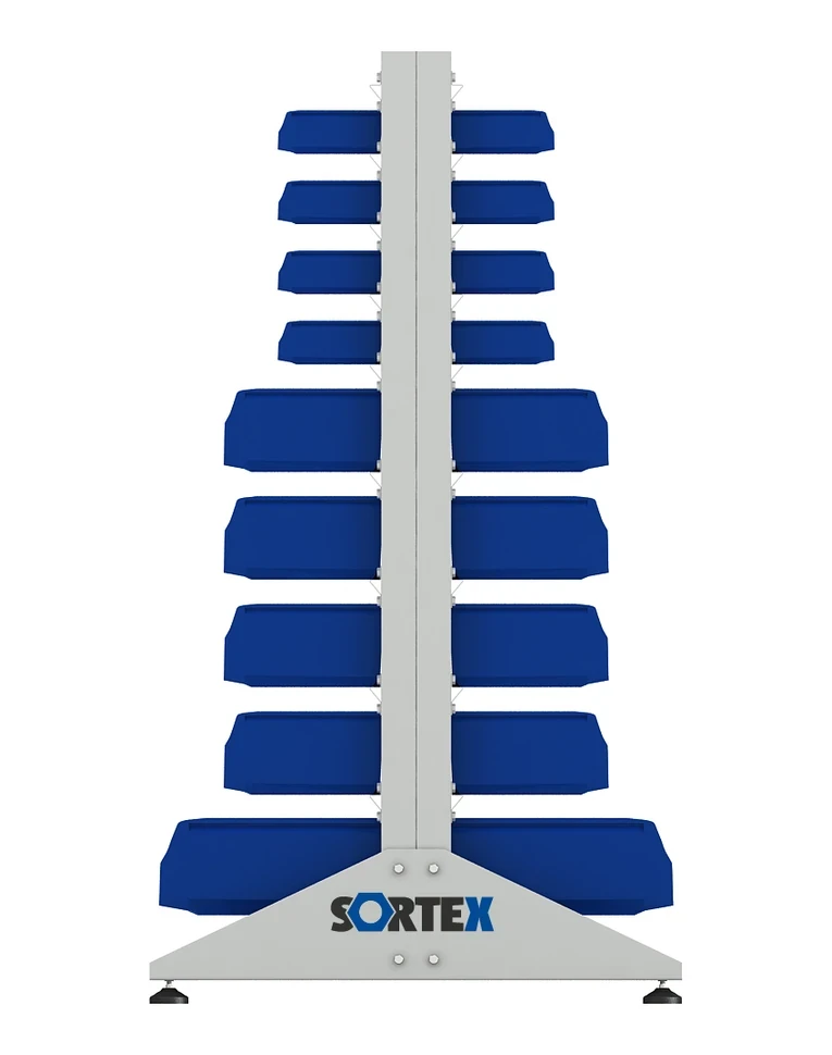 Стеллаж для пластиковых лотков SORTEX двухсторонний 1500x1000x800.05 купить в Гатчине